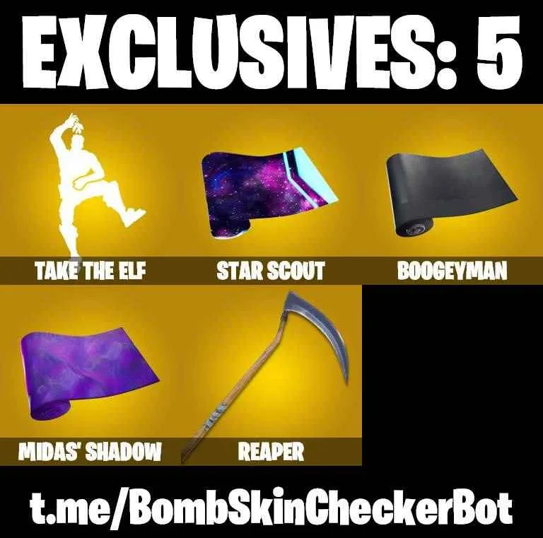 ❤️99 SKINS❤️JOHN WICK❤️SKULL TROOPER❤️212TH BATTALION TROOPER❤️501ST TROOPER❤️WINDMILL FLOSS❤️INTRODUCING❤️MAYA❤️LYNX(STAGE 4)❤️HYBRID(STAGE 4)❤️ZENITH(STAGE 4)❤️BLACKHEART(STAGE 8)❤️8-BALL(MAX)❤️AGENT PEELY❤️MERRY MARAUDER❤️VERGE❤️REAPER❤️PEPPERMINT PICK❤️