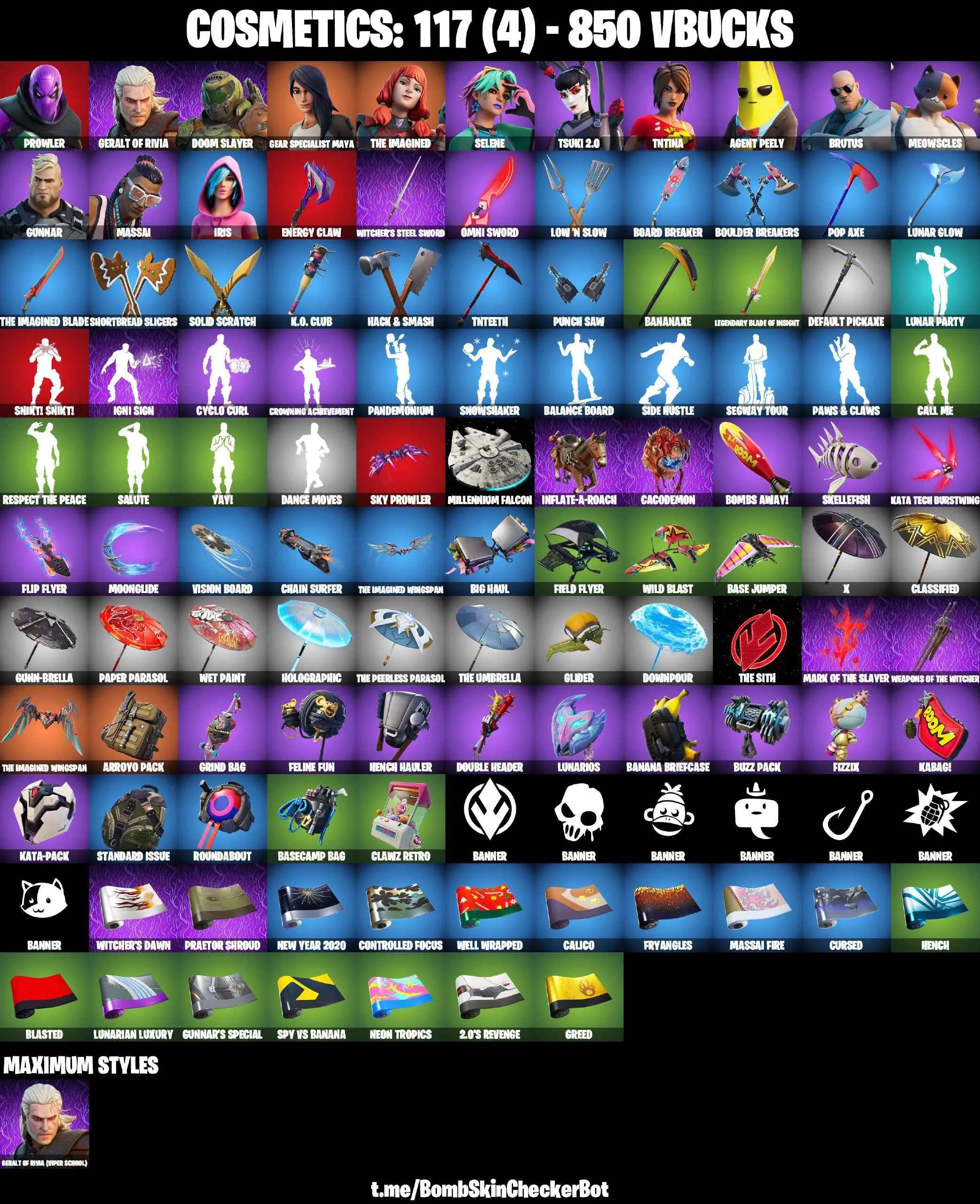 ❤️14 SKINS❤️MAYA❤️TSUKI 2.0❤️AGENT PEELY❤️SELENE❤️MEOWSCLES❤️MASSAI❤️TNTINA❤️GERALT(MAX)❤️CAN PLAY ON PSN❤️XBOX❤️PC❤️NINTENDO❤️MOBILE❤️850 VBUCKS❤️FULL EMAIL ACCESS❤️