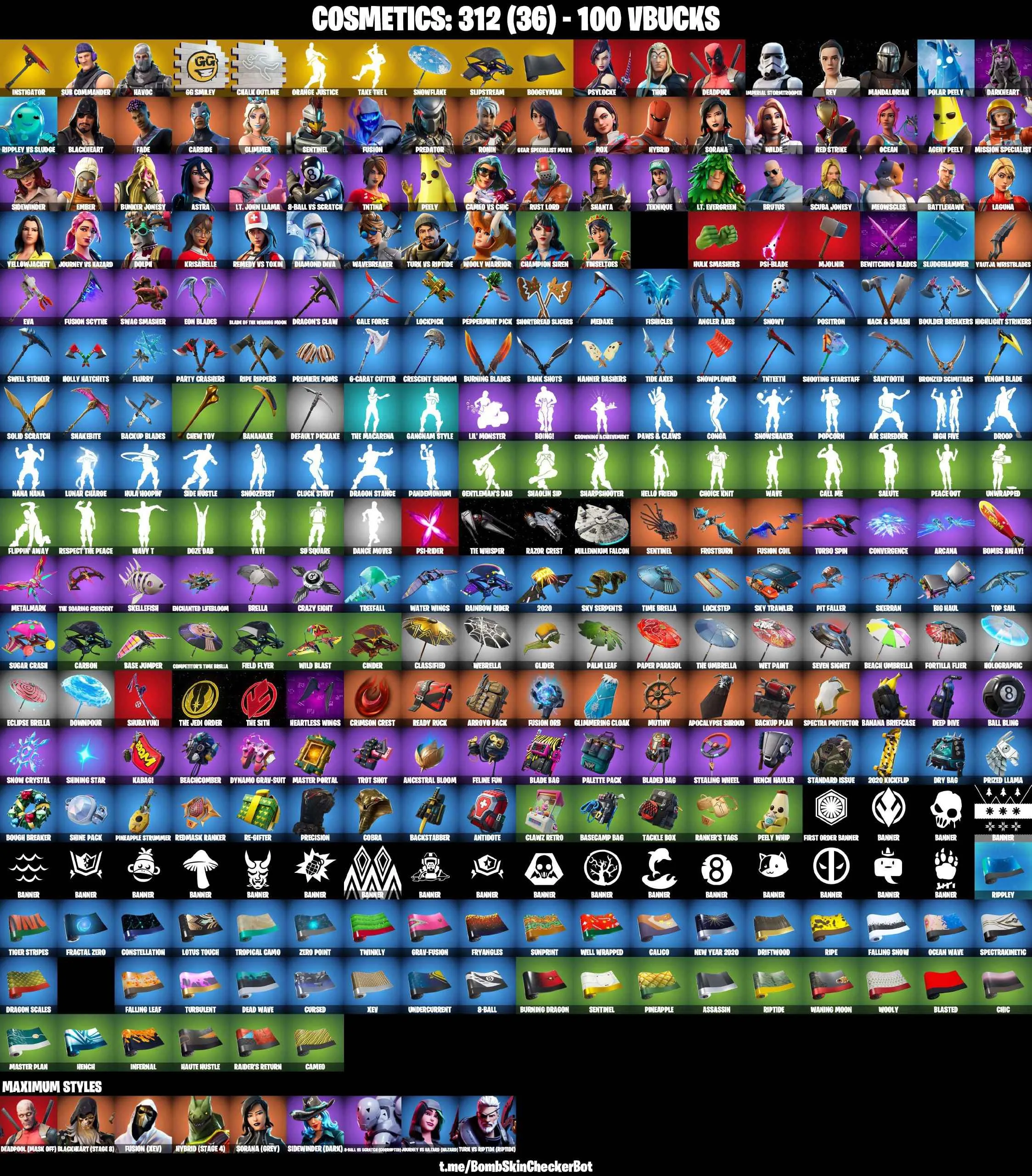 ❤️58 SKINS❤️TAKE THE L❤️ORANGE JUSTICE❤️HAVOC❤️SUB COMMANDER❤️MANDALORIAN❤️IMPERIAL STORMTROOPER❤️REY❤️PREDATOR❤️CHAMPION SIREN❤️MAYA❤️AGENT PEELY❤️8-BALL(MAX)❤️TINSELTOES❤️SNOWFLAKE❤️PEPPERMINT PICK❤️CAN PLAY ON PSN❤️XBOX❤️PC❤️NINTENDO❤️MOBILE❤️100 VBUCKS❤️