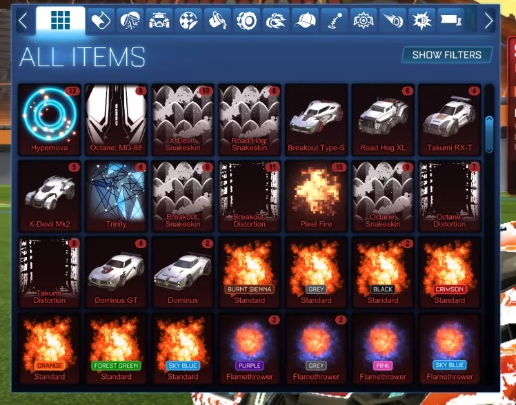 STOCK739 //Fennec, Dominus, Octane, 70+ Cars, 70+ Black Market Decals, Black Standard Boost, Painted Venom (K)