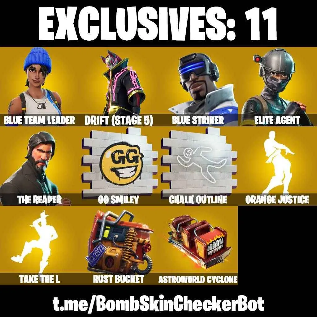 ❤️26 SKINS❤️TAKE THE L❤️THE REAPER❤️ELITE AGENT❤️ORANGE JUSTICE❤️ZOEY❤️BLUE TEAM LEADER❤️DRIFT(STAGE 5)❤️NITELITE❤️ASTROWORLD CYCLONE❤️RUST BUCKET❤️PEPPERMINT PICK❤️CAN PLAY ON PSN❤️XBOX❤️PC❤️NINTENDO❤️MOBILE❤️300 VBUCKS❤️FULL EMAIL ACCESS❤️