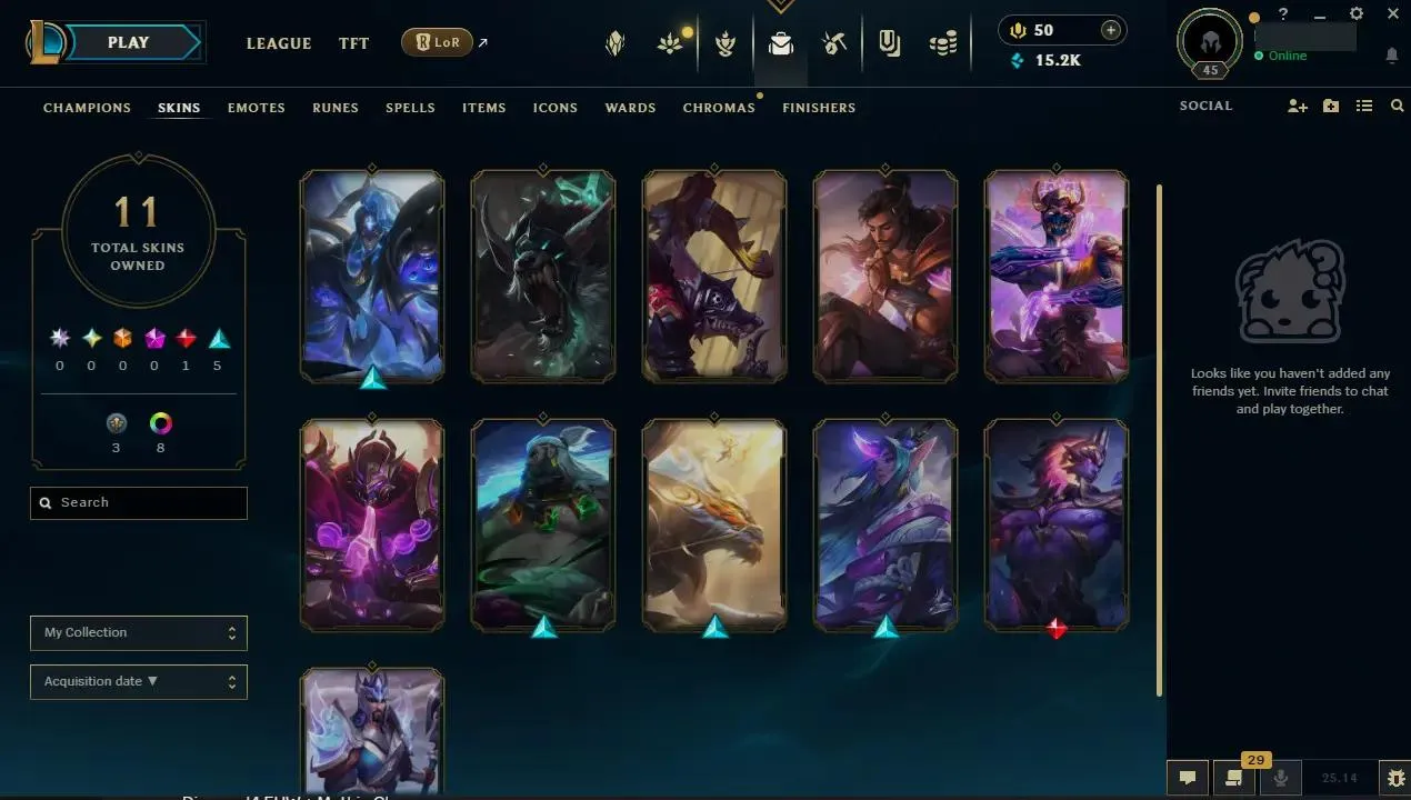 🌍 EUW ⚡ Diamond IV ✨ WR: 64% 🔥x2 45 Mythic Essence Chromas ♾️ Lifetime Ownership 📧 Full Email Access