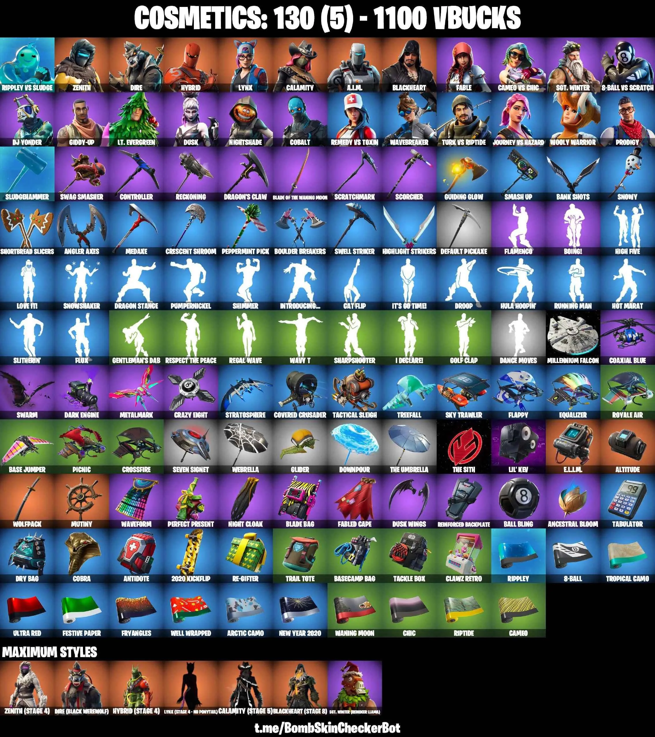 ❤️24 SKINS❤️130 COSMETICS❤️INTRODUCING❤️LYNX(STAGE 4)❤️DIRE(MAX)❤️ZENITH(STAGE 4)❤️CALAMITY(STAGE 5)❤️PEPPERMINT PICK❤️CAN PLAY ON PSN❤️XBOX❤️PC❤️NINTENDO❤️MOBILE ❤️ 1100 VBUCKS ❤️FULL EMAIL ACCESS❤️