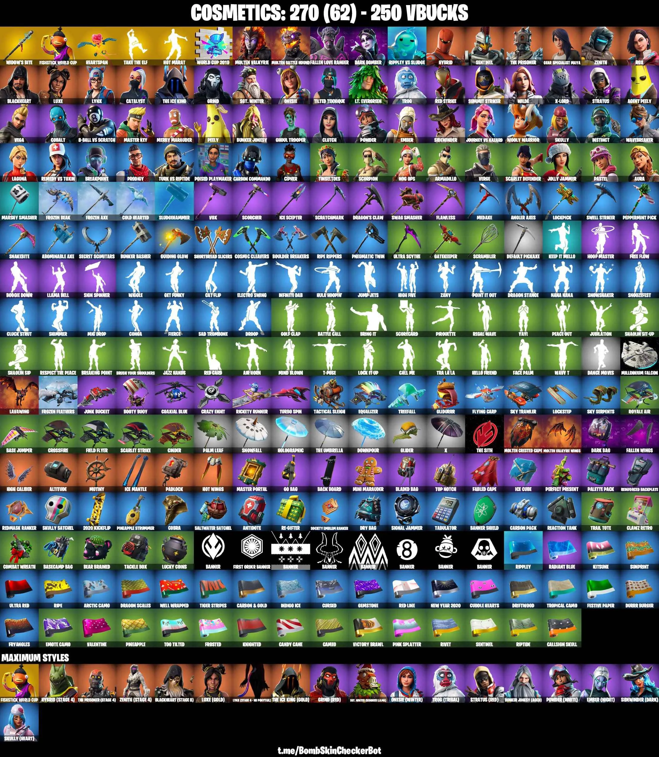 ❤️63 SKINS❤️FISHSTICK(MAX)❤️GHOUL TROOPER❤️MAYA❤️ONESIE(MAX)❤️AURA❤️AGENT PEELY❤️LYNX(STAGE 4)❤️ZENITH(STAGE 4)❤️HYBRID(STAGE 4)❤️BLACKHEART(STAGE 8)❤️NOG OPS❤️JOLLY JAMMER❤️PEPPERMINT PICK❤️TAKE THE ELF❤️CAN PLAY ON PSN❤️XBOX❤️PC❤️NINTENDO❤️MOBILE❤️