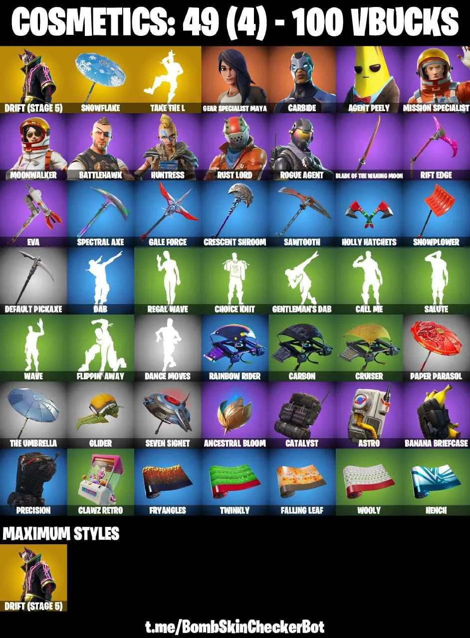 ❤️10 SKINS❤️49 COSMETICS❤️TAKE THE L❤️MAYA❤️DRIFT(STAGE 5)❤️AGENT PEELY❤️ROGUAE AGENT❤️SNOWFLAKE❤️CAN PLAY ON PSN❤️XBOX❤️PC❤️NINTENDO❤️MOBILE❤️100 VBUCKS❤️FULL EMAIL ACCESS❤️
