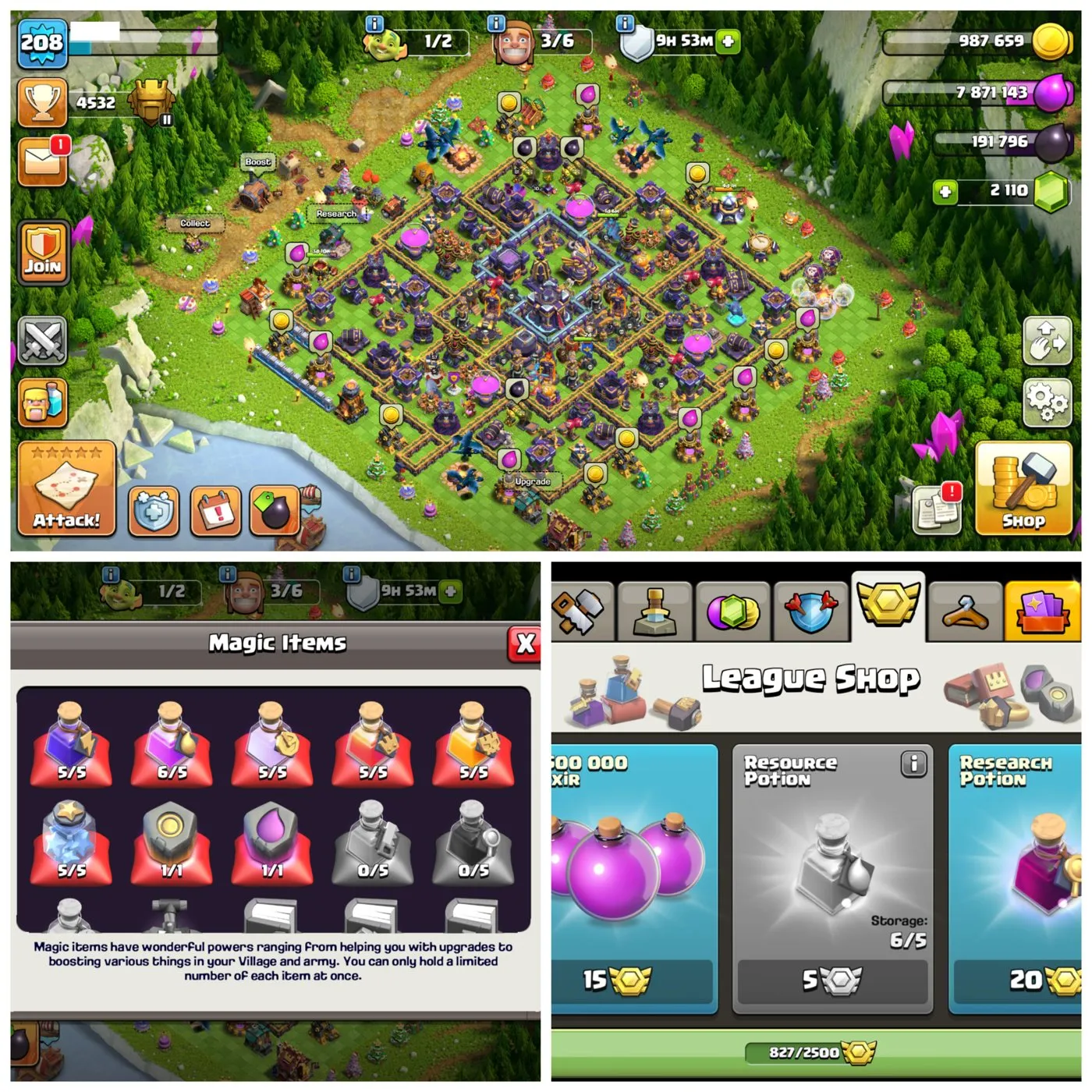 🏅 800+ CWL Medals 🏰 TH15 Near Max ⚡ XP 208 + 2100 Gems 👑 BK 77 AQ 81 MP 50 GW 57 RC 32 🎭 10 Hero Skins ⚔️ 4 Epic Equipments 🚀 Instant Delivery A6