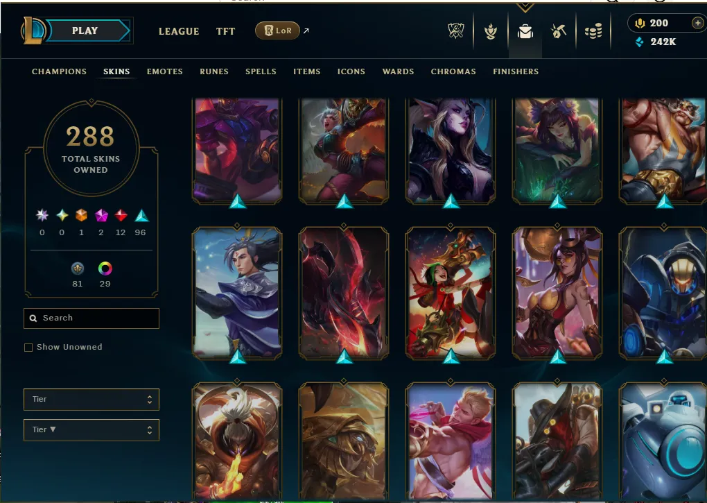 👑(EUW) UNRANKED ( HIGH ELO) 🚀288 SKIN