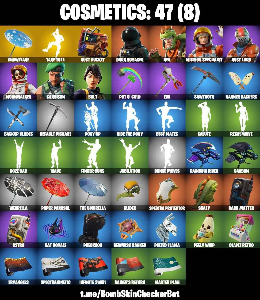 ❤️7 SKINS❤️47 COSMETICS❤️TAKE THE L❤️BOLT❤️GARRISON❤️DARK VOYAGER❤️REX❤️SNOWFLAKE❤️RUST BUCKET❤️CAN PLAY ON PSN❤️XBOX❤️PC❤️NINTENDO❤️MOBILE❤️100 VBUCKS❤️FULL EMAIL ACCESS❤️