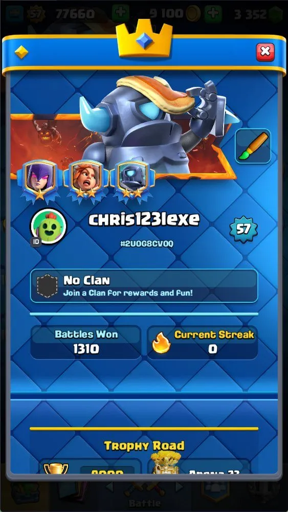 CR547 Maxed Valkyrie Deck 9k Trophies, Level 57, 2 Level 16 Cards, 21 Level 14 Cards, 11 Evolutions, 88 Emotes, 3352 Gems, 9100 Gold, Arena 23
