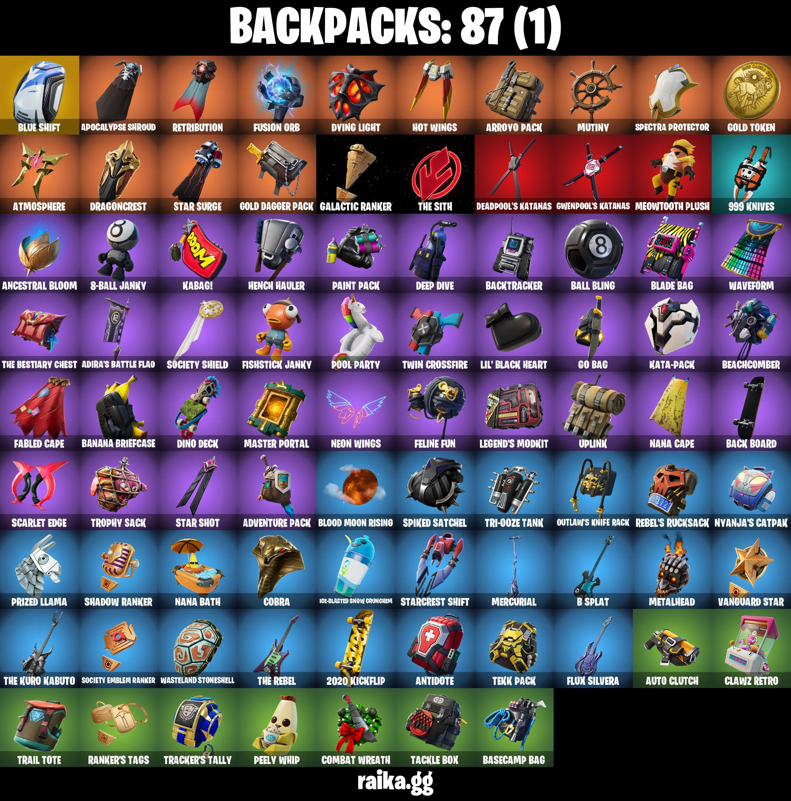 ✨42 skins✨Gold Midas✨Gold Brutus✨Blue Striker✨Ultima Knight✨Rox (Stage 5)✨Hybrid (Stage 4)✨Deadpool✨Hot Marat