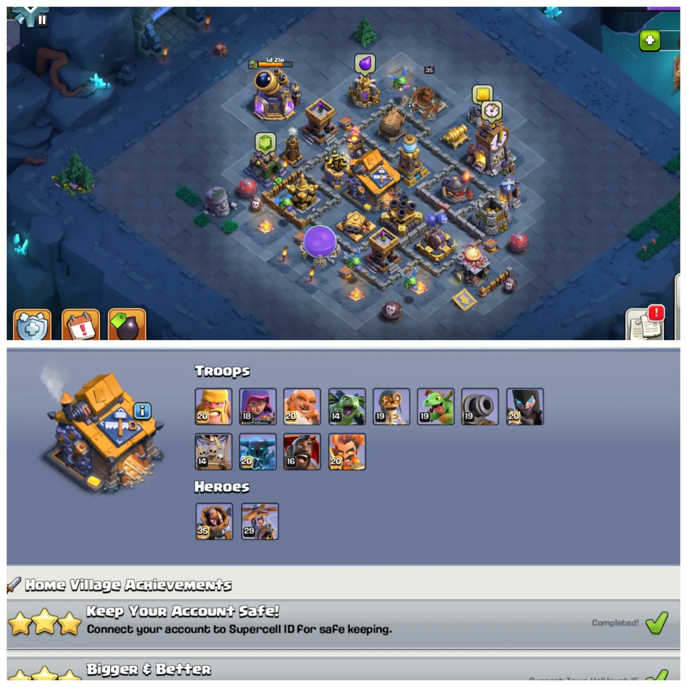 🏅 800+ CWL Medals 🏰 TH15 Near Max ⚡ XP 208 + 2100 Gems 👑 BK 77 AQ 81 MP 50 GW 57 RC 32 🎭 10 Hero Skins ⚔️ 4 Epic Equipments 🚀 Instant Delivery A6