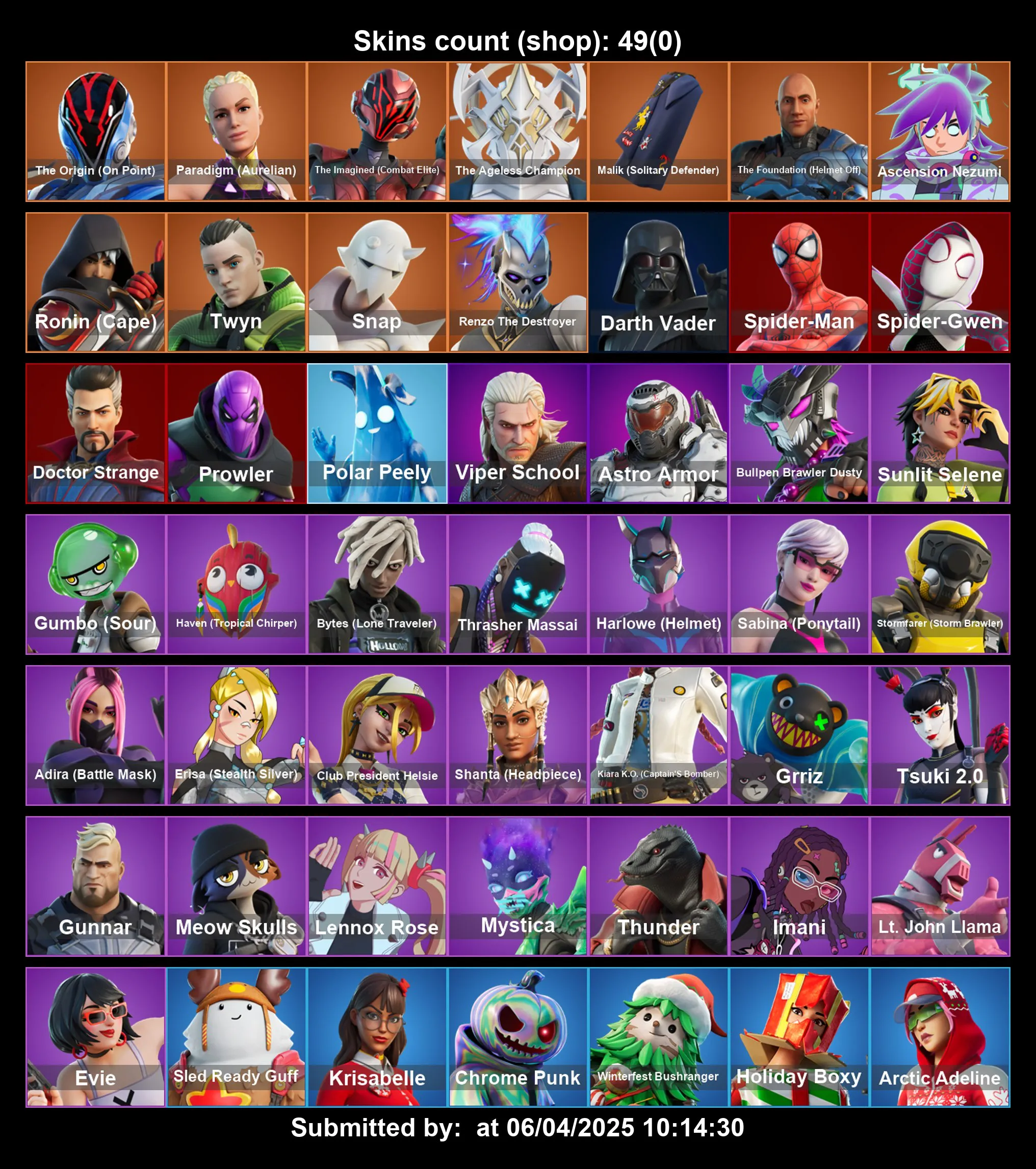 [PC/PS4-5/XBOX] 49 Skins | Spider Man | Spider Gwen | Darth Vader | Polar Peely | Astro Armor | Prowler | Harlowe | Gumbo ( Sour) | Full Email Access