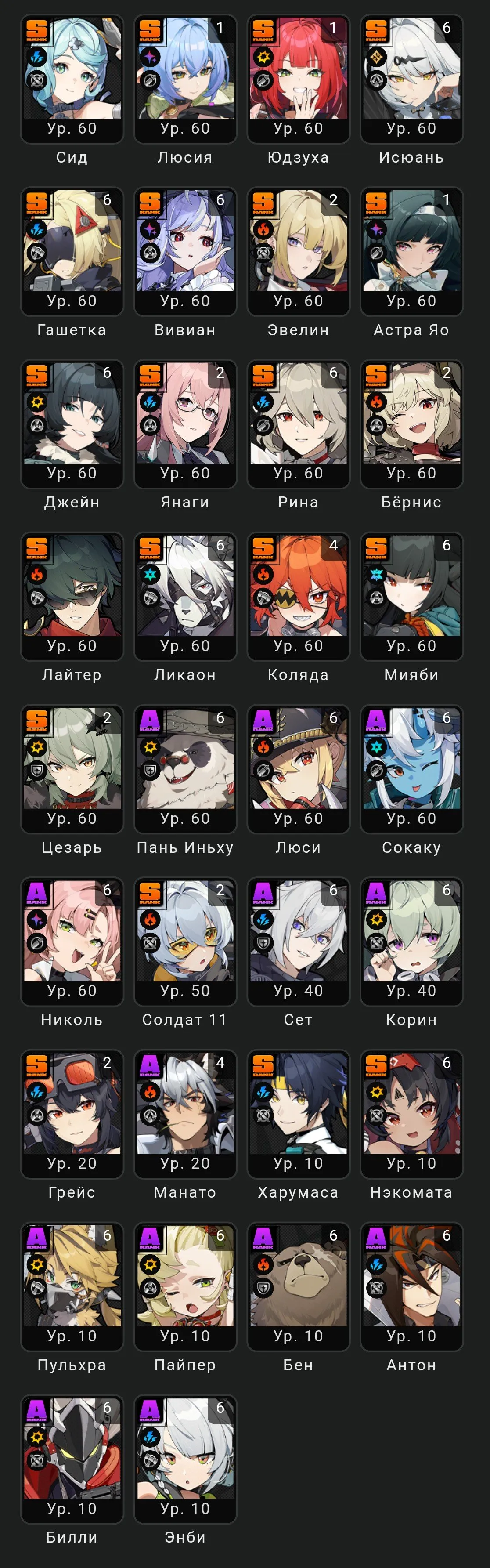 ZZZ4 // 60 Level, 5 M6 Event Agents, Full S-Rank Roster, Well-Equipped, Region Europe