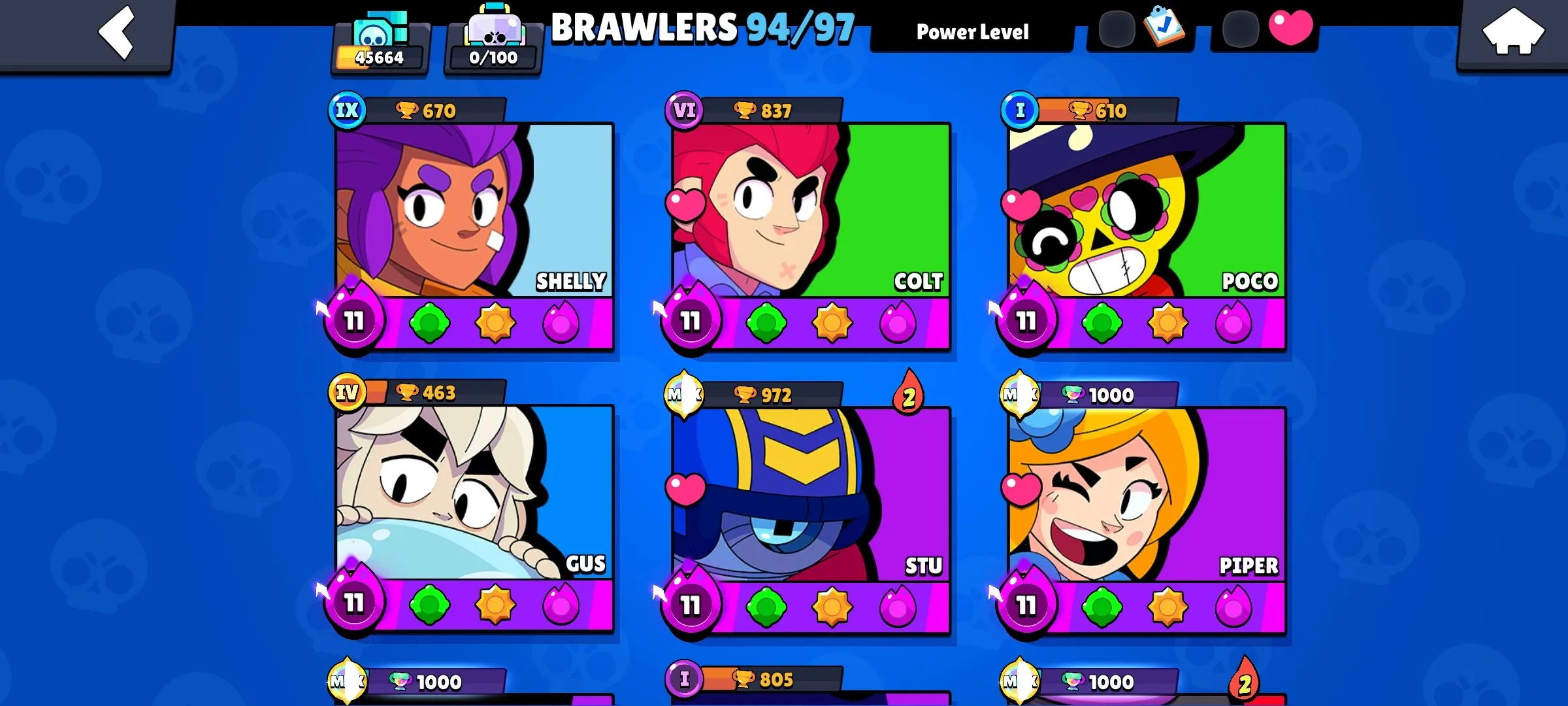 BS1937 High Trophy 45.6K Account – 94/97 Brawlers, 200 Skins, 20 Power 11 with Hypercharge, Legendary & Mythic Skins