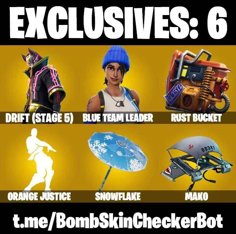 ❤️11 SKINS❤️MAKO❤️BLUE TEAM LEADER❤️DRIFT(STAGE 5)❤️CALAMITY(STAGE 5)❤️POLAR PEELY❤️REDLINE❤️HUNTRESS❤️SNOWFLAKE❤️RUST BUCKET❤️CAN PLAY ON PSN❤️XBOX❤️PC❤️NINTENDO❤️MOBILE❤️0 VBUCKS❤️FULL EMAIL ACCESS❤️