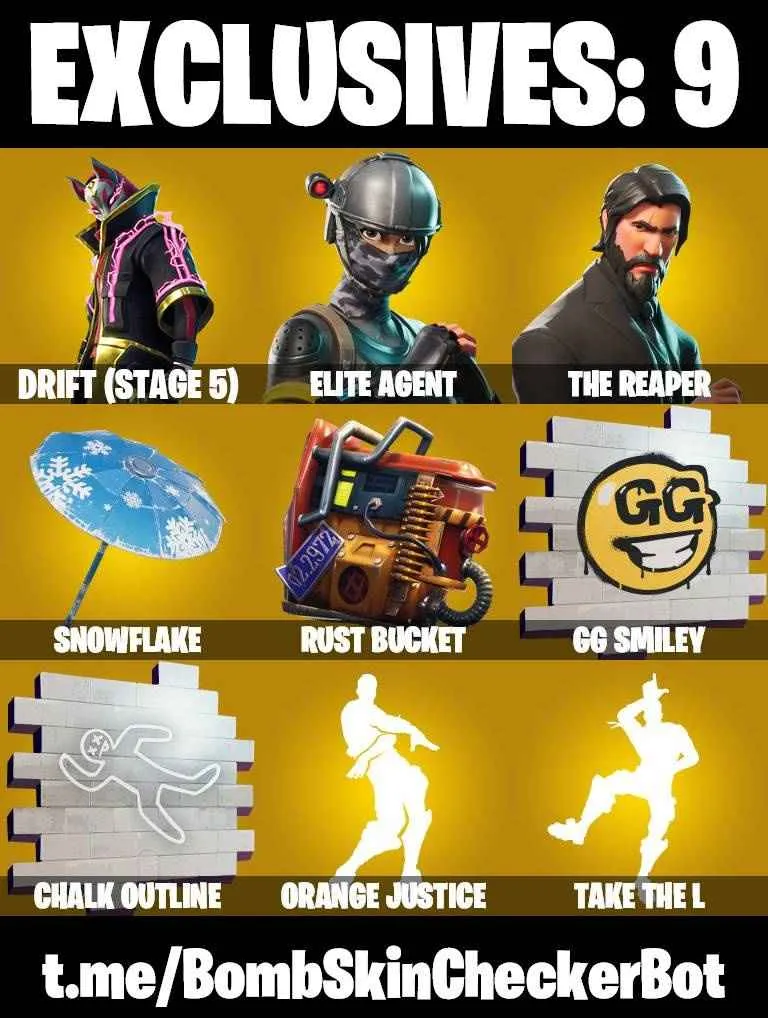 ❤️18 SKINS❤️TAKE THE L❤️THE REAPER❤️ELITE AGENT❤️ZOEY❤️DRIFT(STAGE 5)❤️TACTICS OFFICER❤️TEKNIQUE❤️REDLINE❤️RUST BUCKET❤️SNOWFLAKE❤️CAN PLAY ON PSN❤️XBOX❤️PC❤️NINTENDO❤️MOBILE❤️300 VBUCKS❤️FULL EMAIL ACCESS❤️