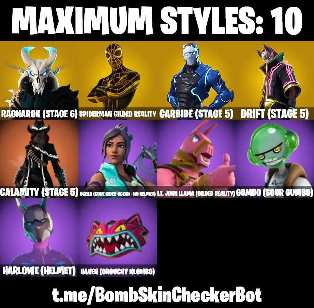 ❤️91 SKINS❤️TAKE THE L❤️MAKO❤️THE REAPER❤️ELITE AGENT❤️OMEGA❤️HAVOC❤️SUB COMMANDER❤️DYNAMO DANCER❤️GILDED SPIDER-MAN❤️ORANGE JUSTICE❤️STAR WAND❤️DUMMY❤️HUMAN BILL❤️TSUKI 2.0❤️ZOEY❤️ROOK❤️JULES❤️REVERIE❤️DRIFT(STAGE 5)❤️RAGNAROK(STAGE 6)❤️CARBIDE(STAGE 5)❤️