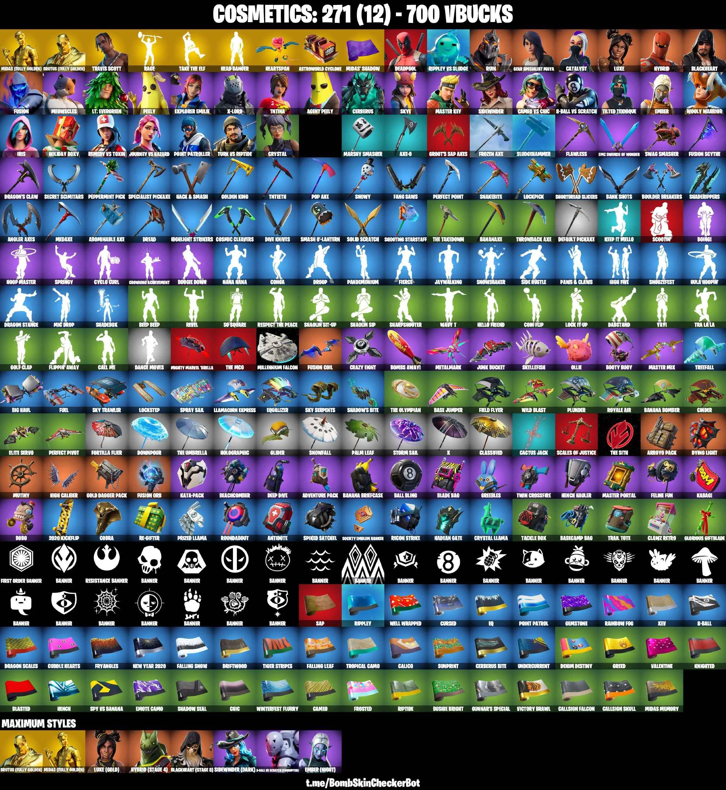 ❤️36 SKINS❤️TRAVIS SCOTT❤️GOLDEN MIDAS❤️MAYA❤️AGENT PEELY❤️SKYE❤️8-BALL(MAX)❤️SIDEWINDER(MAX)❤️HYBRID(STAGE 4)❤️BLACKHEART(STAGE 8)❤️CRYSTAL❤️PEPPERMINT PICK❤️TAKE THE ELF❤️CAN PLAY ON PSN❤️XBOX❤️PC❤️NINTENDO❤️MOBILE❤️700 VBUCKS❤️FULL EMAIL ACCESS❤️