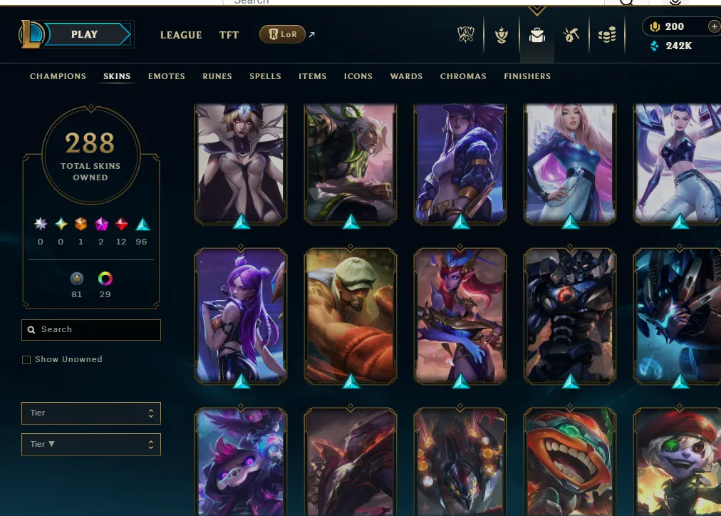 👑(EUW) UNRANKED ( HIGH ELO) 🚀288 SKIN