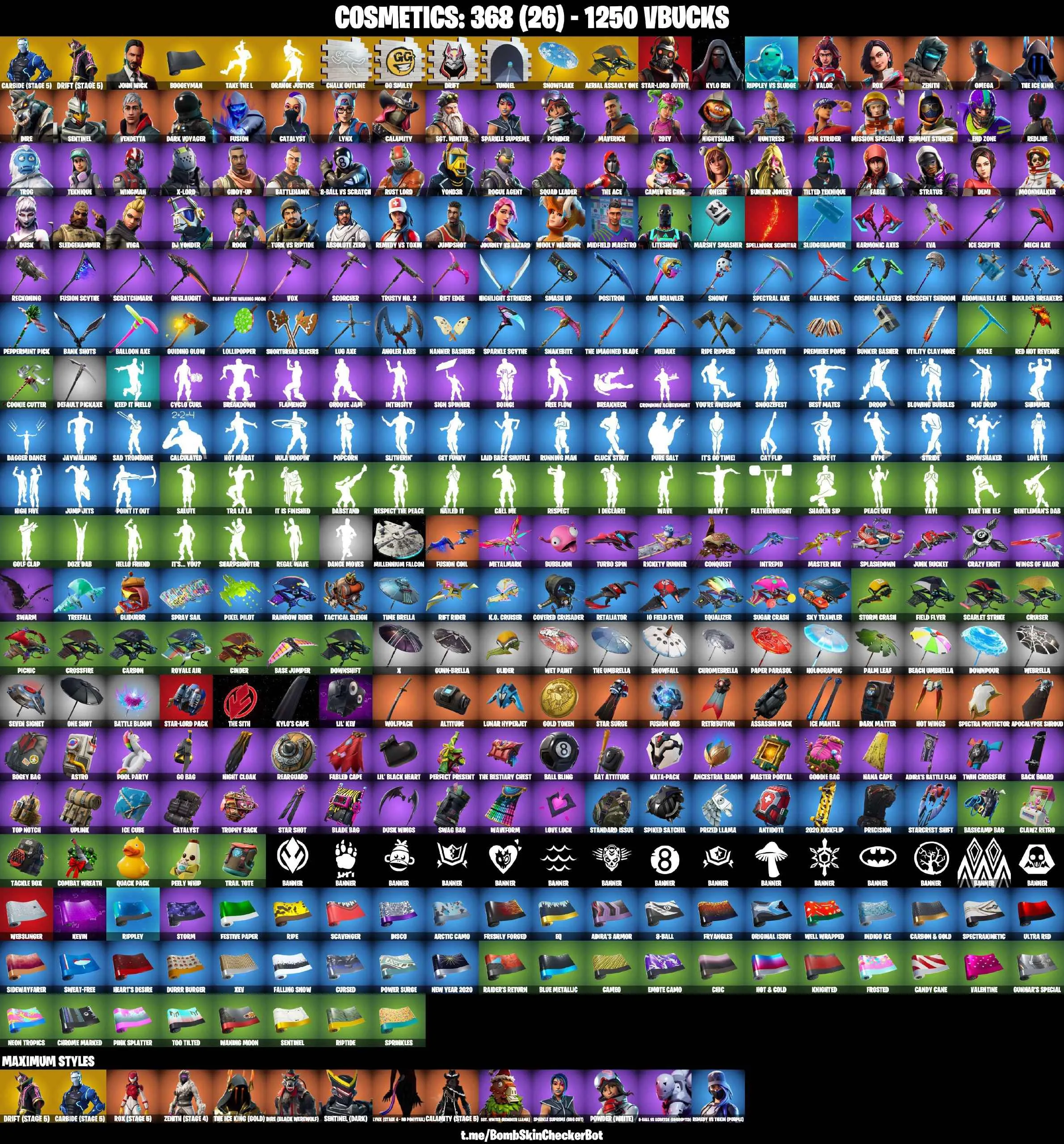 ❤️64 SKINS❤️TAKE THE L❤️JOHN WICK❤️OMEGA❤️KYLO REN❤️ORANGE JSUTICE❤️❤️ZOEY❤️ROOK❤️ONESIE❤️DRIFT(STAGE 5)❤️CARBIDE(STAGE 5)❤️LYNX(STAGE 4)❤️8-BALL(MAX)❤️SNOWFLAKE❤️PEPPERMINT PICK❤️CAN PLAY ON PSN❤️XBOX❤️PC❤️NINTENDO❤️MOBILE❤️1250 VBUCKS❤️FULL EMAIL ACCESS❤️