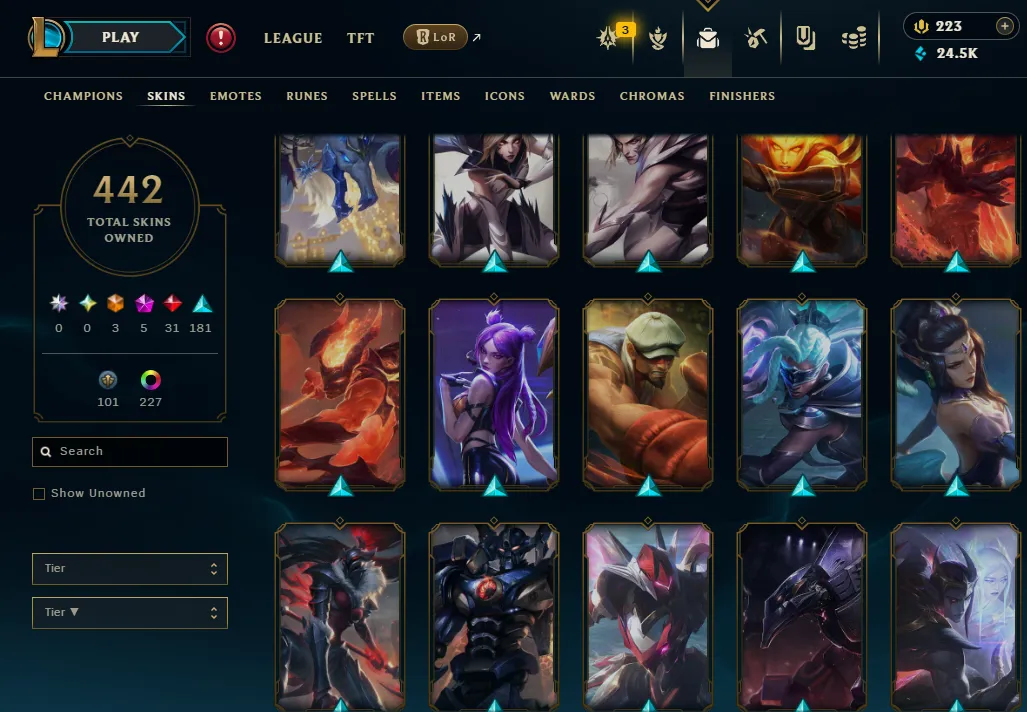 👑(EUW) EMERALD 4 (ELO MMR DIA II) 🚀442 SKIN⚡23k BE