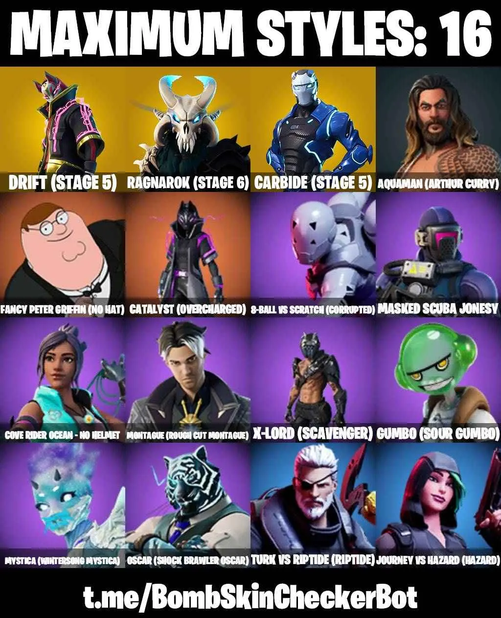 ❤️111 SKINS❤️OMEGA❤️SPDIER-MAN❤️DARTH VADER❤️CATALYST(MAX)❤️ORANGE JUSTICE❤️STAR WAND❤️MYSTICA(MAX)❤️LAUGH IT UP❤️ZOEY❤️ROOK❤️EVIE❤️JULES❤️AURA❤️DRIFT(STAGE 5)❤️RAGNAROK(STAGE 6)❤️CARBIDE(STAGE 5)❤️MEOW SKULLS❤️AGENT PEELY❤️RUST BUCKET❤️PEPPERMINT PICK❤️