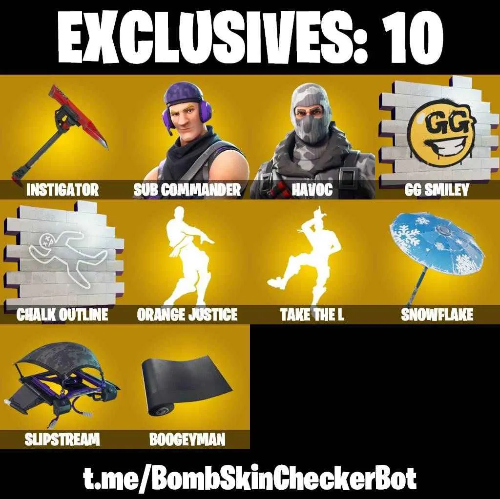 ❤️58 SKINS❤️TAKE THE L❤️ORANGE JUSTICE❤️HAVOC❤️SUB COMMANDER❤️MANDALORIAN❤️IMPERIAL STORMTROOPER❤️REY❤️PREDATOR❤️CHAMPION SIREN❤️MAYA❤️AGENT PEELY❤️8-BALL(MAX)❤️TINSELTOES❤️SNOWFLAKE❤️PEPPERMINT PICK❤️CAN PLAY ON PSN❤️XBOX❤️PC❤️NINTENDO❤️MOBILE❤️100 VBUCKS❤️