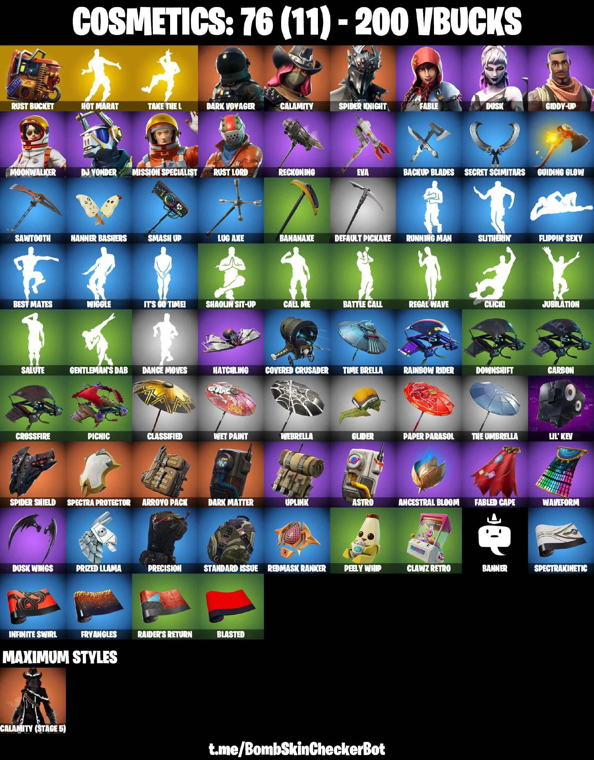 ❤️10 SKINS❤️76 COSMETICS❤️TAKE THE L❤️CALAMITY(STAGE 5)❤️FABLE❤️MOONWALKER❤️RUST BUCKET❤️HOT MARAT❤️PEELY WHIP❤️CAN PLAY ON PSN❤️XBOX❤️PC❤️NINTENDO❤️MOBILE❤️200 VBUCKS❤️FULL EMAIL ACCESS❤️