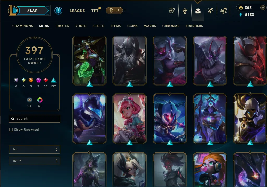 👑(EUW) PLATINUM III (100% WR, HIGH ELO) 🚀397 SKIN