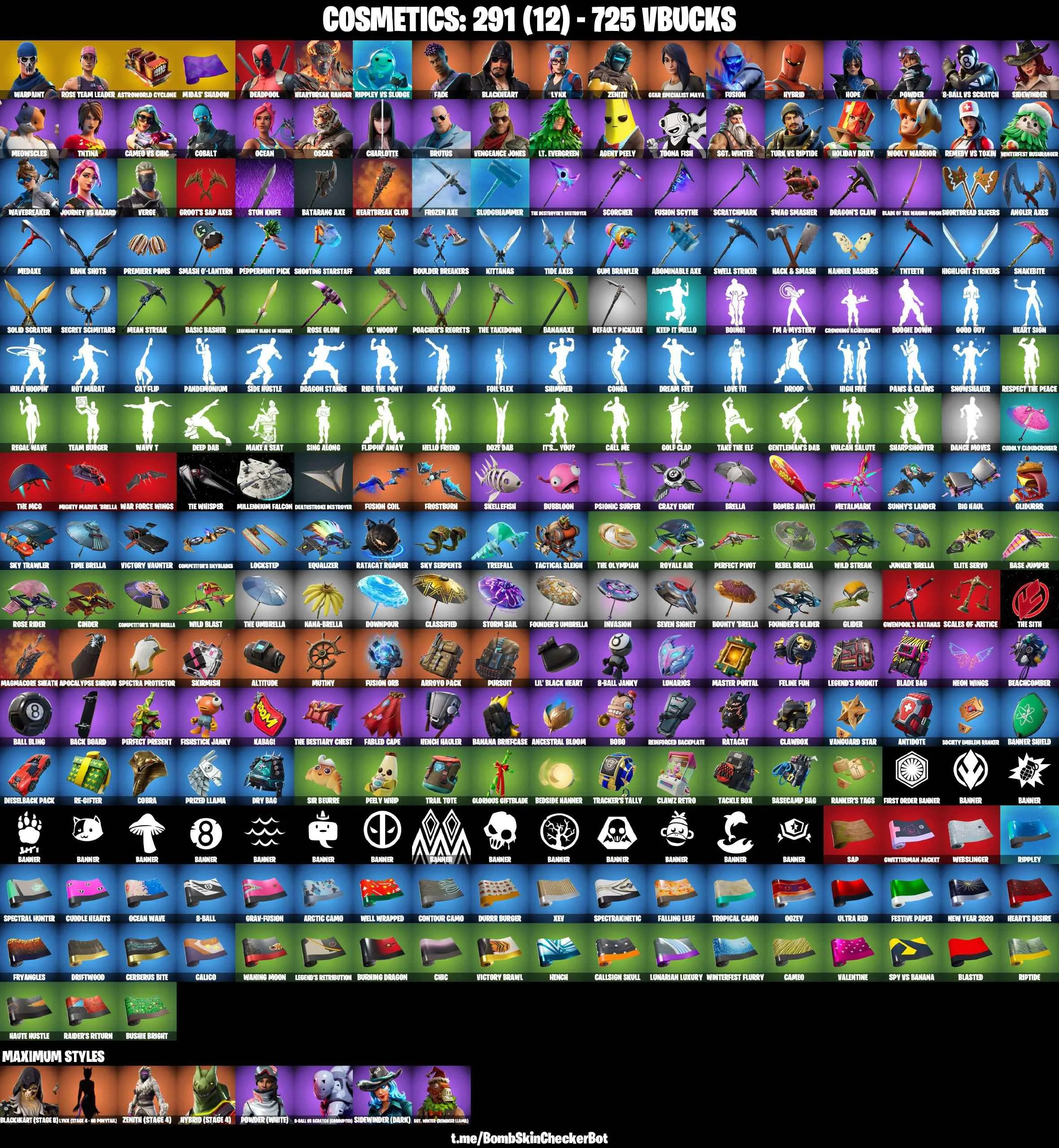 ❤️37 SKINS❤️OG STW❤️MAYA❤️CHARLOTTE❤️HOPE❤️TOONA FISH❤️AGENT PEELY❤️8-BALL(MAX)❤️LYNX(STAGE 4)❤️BLACKHEART(STAGE 8)❤️HYBRID(STAGE 4)❤️ASTROWORLD CYCLONE❤️PEPPERMINT PICK❤️TAKE THE ELF❤️CAN PLAY ON PSN❤️XBOX❤️PC❤️NINTENDO❤️MOBILE❤️725 VBUCKS❤️