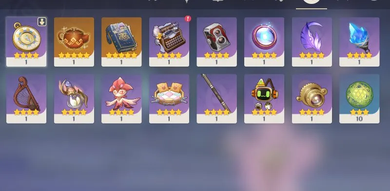 GI1359 Nefer + Furina + Harlequino + Mizuki with Signature Weapons, Many 5 star Artifacts