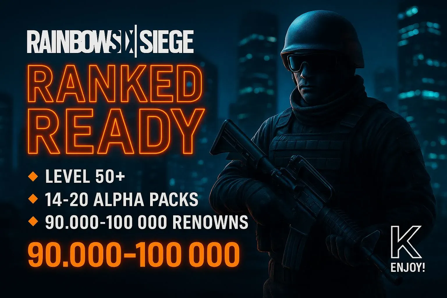 🌀 Level 50 🧭 Ranked Ready ✨ 13 Alpha Packs 💰 84,920 Renowns 🔗 Compatible With Every Console #C7K2R