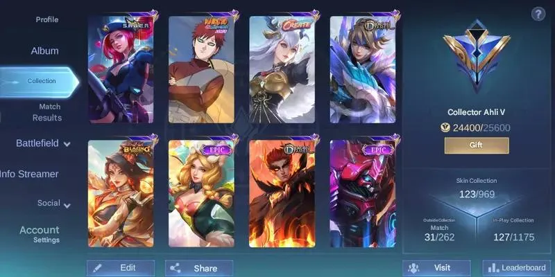 ML542 Hero 78 | 123 Skins | 1 Collector | 14 Epic | Mythic Rank