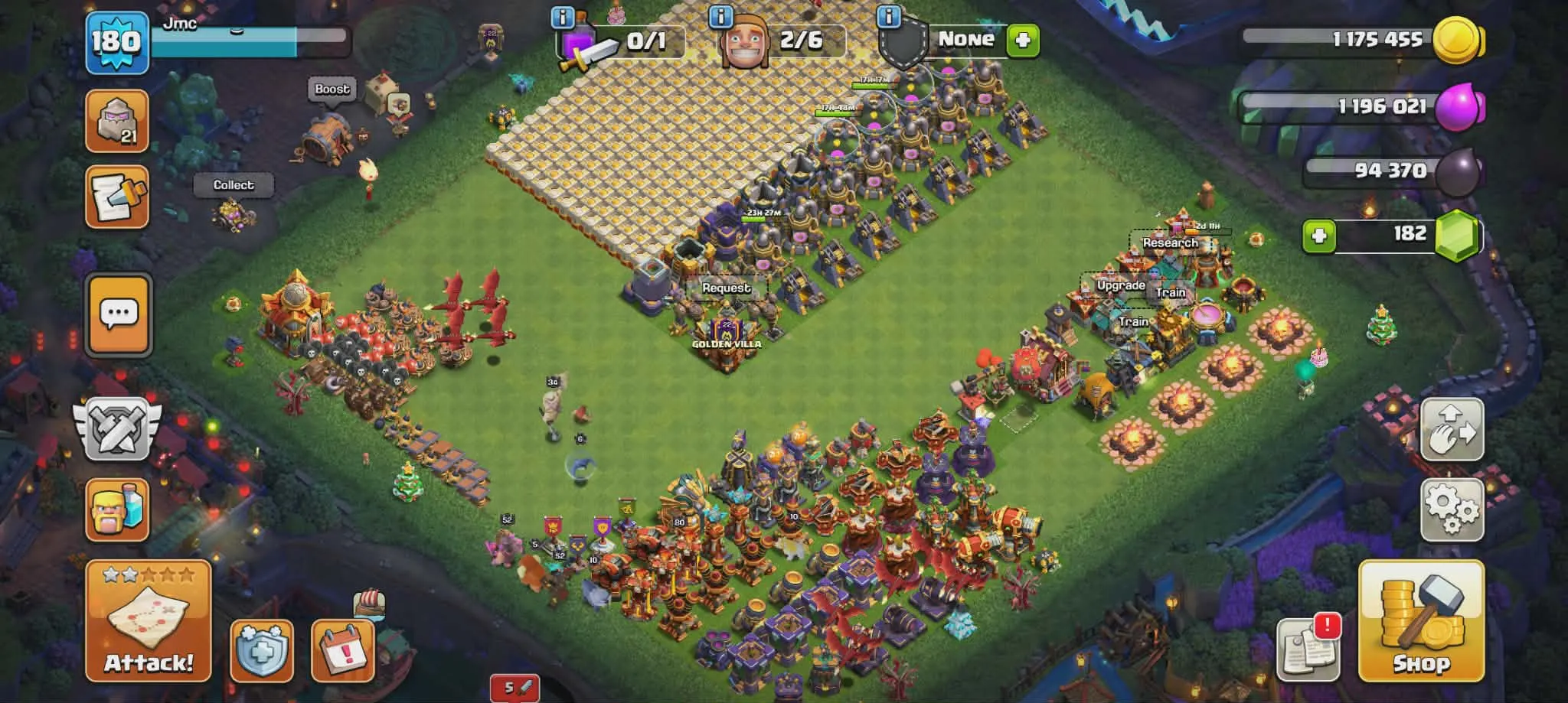 🏚️TH 16 🌐Level 180 ⚔️BR52 🏹AQ80 🤴MP52👮GW34⛹️♀️RC28 | ⚡Instant Delivery