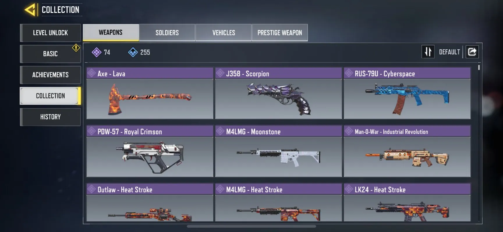 CODM67 Level 150, 74 Epic Weapons, Rare Epic Skins Account 