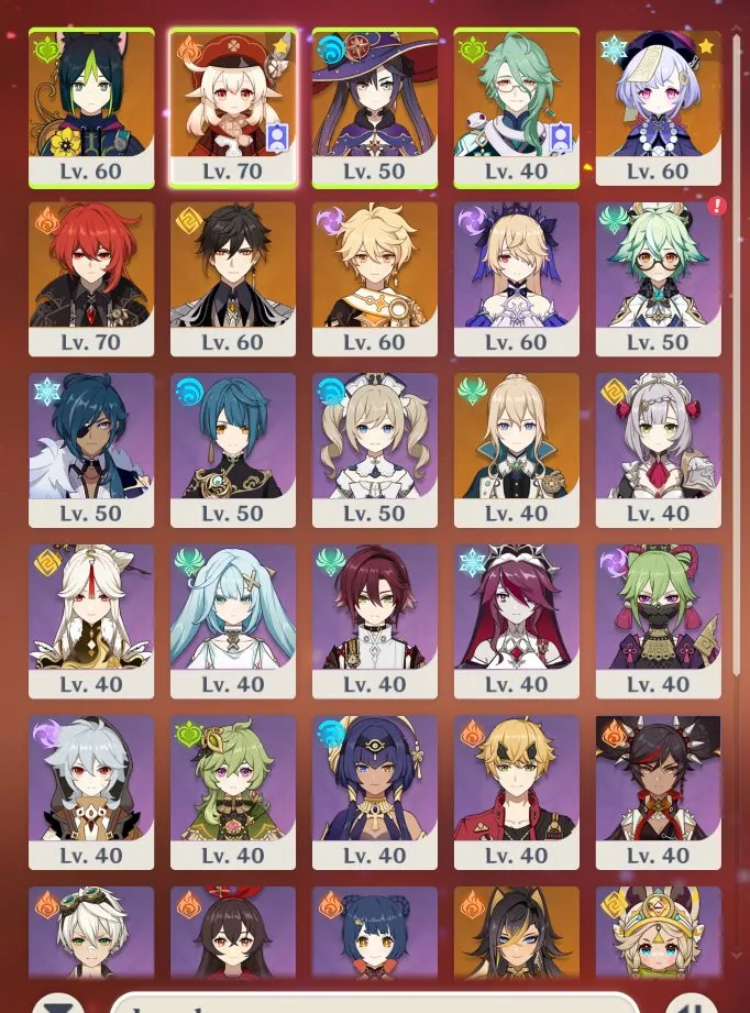 GI1391 AR45 starter account with Klee, Baizhu, Zhongli, Diluc C1, Tighnari, Mona, Qiqi, Jean 