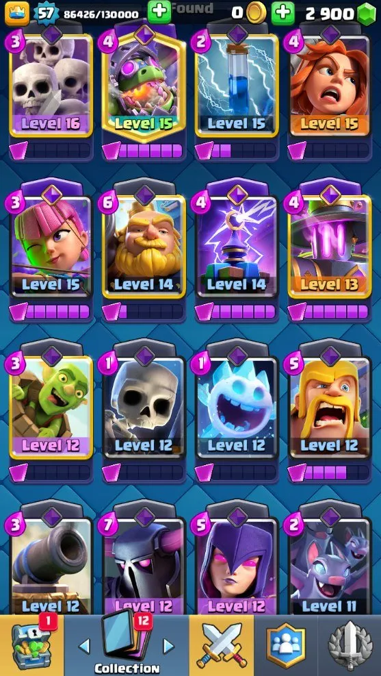 CR538 Max Arena 24 10k Trophies lvl 57 Full 121 Cards 20 Legendary 6 Evolutions 42 Emotes Hog Rider Graveyard Deck 2900 Gems