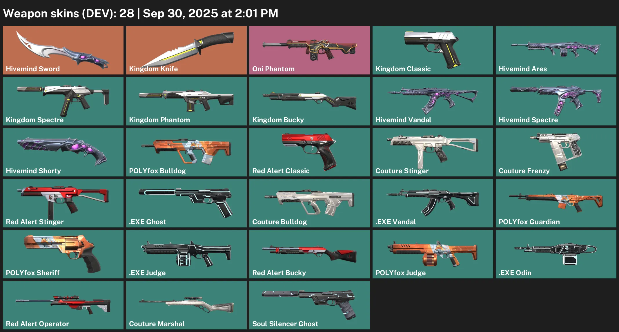 BR | 28 Skins + 2 Knives | Oni Phantom | Kingdom Knife | Hivemind Sword | Hivemind Vandal | VCT 2021 Spark Buddy | 2x Immortal Buddy