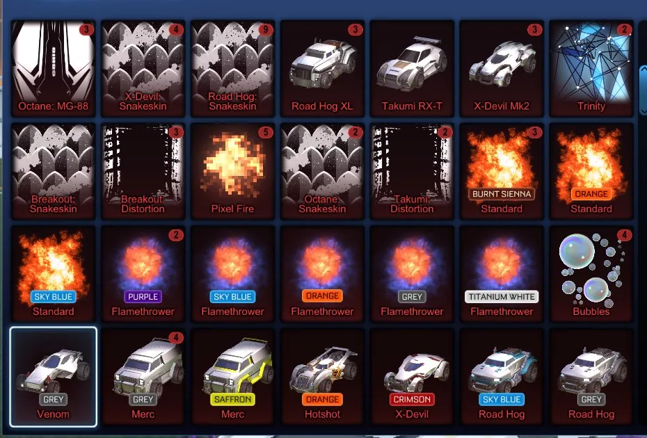 STOCK596 Fennec Inventory, 44 Black Market, 257 Import, 147 Exotic, Painted Cars and Goal Explosions