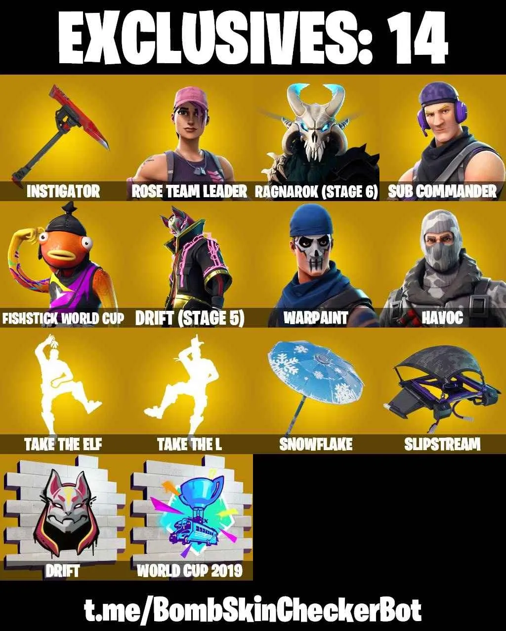 ❤️58 SKINS❤️TAKE THE L❤️OG STW❤️FISHSTICK(MAX)❤️HAVOC❤️SUB COMMANDER❤️ROOK❤️ONESIE❤️MEERY MARAUDER❤️DRIFT(STAGE 5)❤️CARBIDE(STAGE 5)❤️PEELY❤️YULETIDE RANGER❤️SNOWFLAKE❤️CAN PLAY ON PSN❤️XBOX❤️PC❤️NINTENDO❤️MOBILE❤️0 VBUCKS❤️FULL EMAIL ACCESS❤️