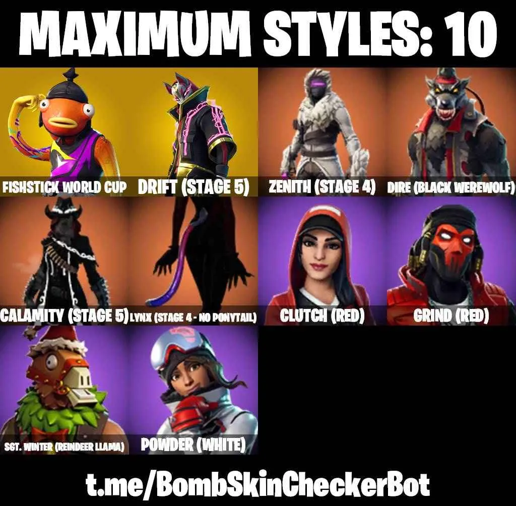 ❤️66 SKINS❤️BLUE SQUIRE❤️FISHSTICK(MAX)❤️HAVOC❤️SUB COMMANDER❤️SKULL TROOPER❤️WHIPLASH❤️ORANGE JUSTICE❤️RAMBUNCTIOUS❤️ZOEY❤️AURA❤️BULLSEYE❤️DRIFT(STAGE 5)❤️LYNX(STAGE 4)❤️ASTROWORLD CYCLONE❤️RUST BUCKET❤️REAPER❤️ICE BREAKER❤️PEPPERMINT PICK❤️TAKE THE ELF❤️