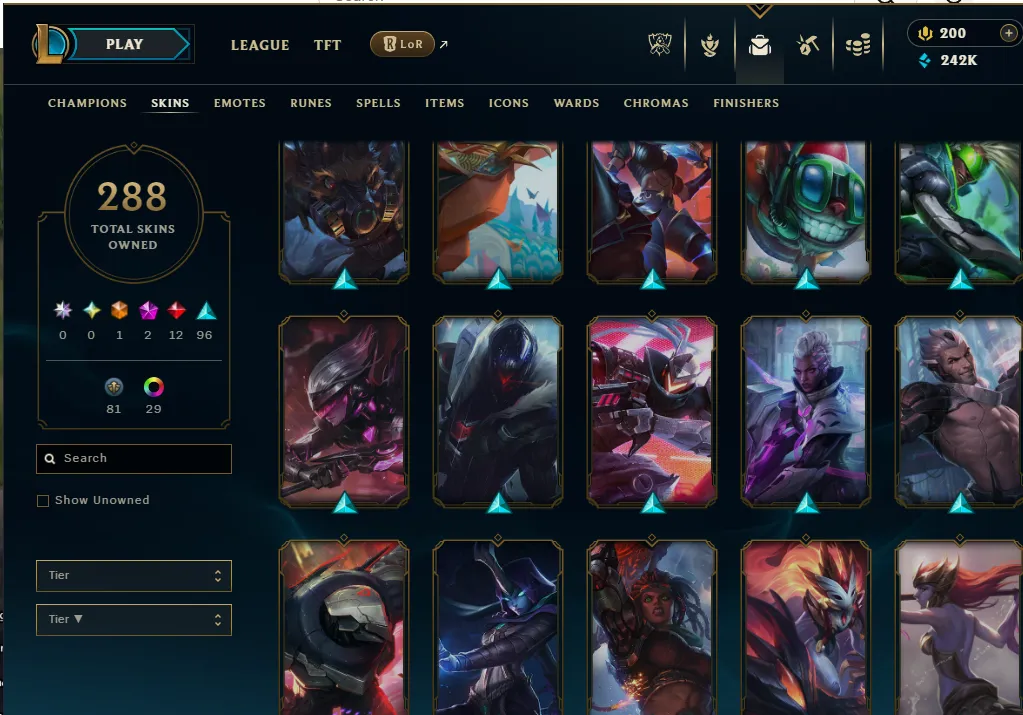 👑(EUW) UNRANKED ( HIGH ELO) 🚀288 SKIN