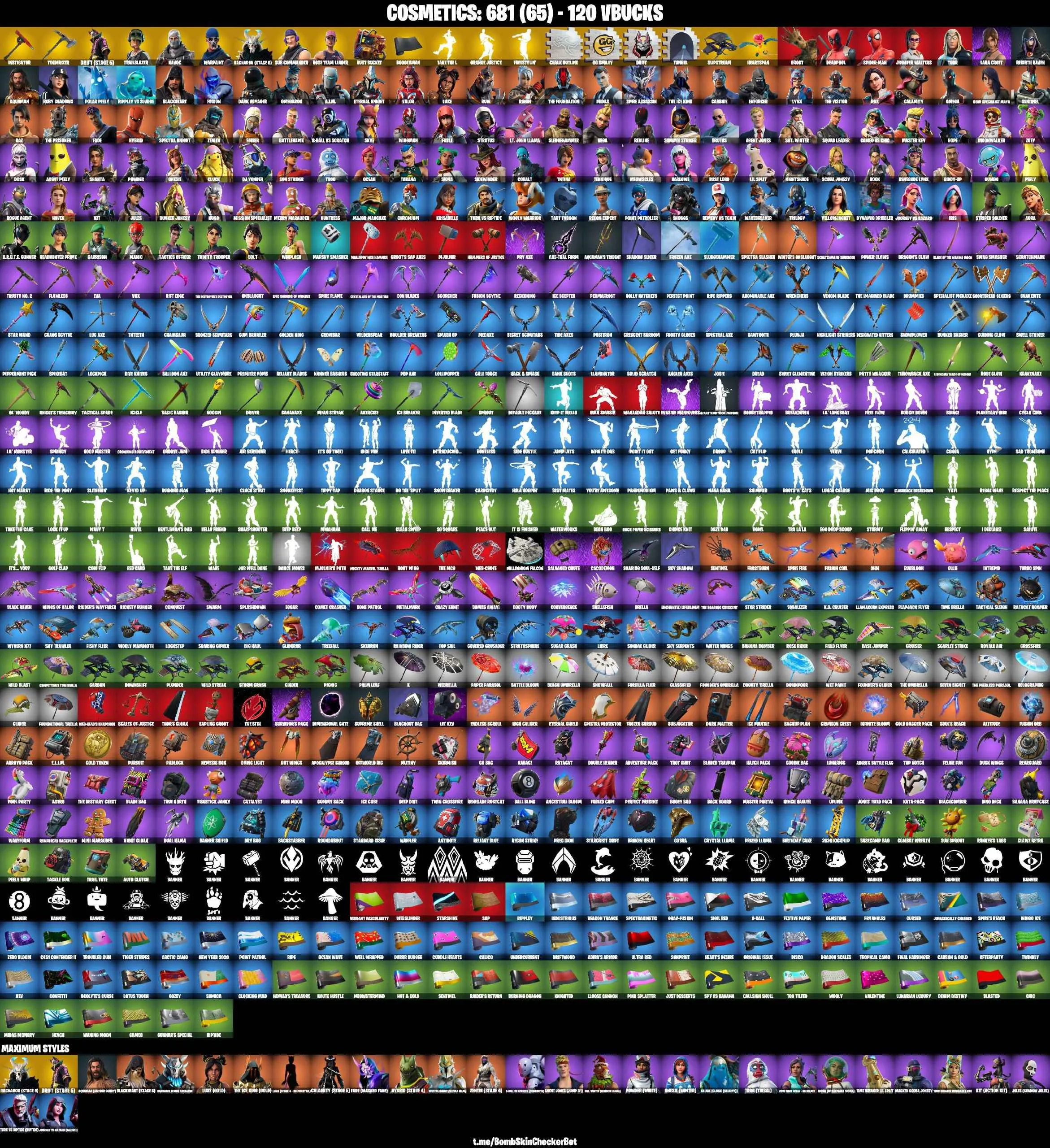 ❤️130 SKINS❤️TAKE THE L❤️TRAILBALZER❤️FREESTYLIN❤️OG STW❤️OMEGA❤️WHIPLASH❤️HAVOC❤️SUB COMMANDER❤️LARA CROFT❤️SPIDER-MAN❤️ORANGE JUSTICE❤️INTRODUCING❤️STAR WAND❤️MAYA❤️ZOEY❤️ROOK❤️ONESIE(MAX)❤️JULES(MAX)❤️AURA❤️DRIFT(STAGE 5)❤️RAGNAROK(STAGE 6)❤️AGENT PEELY❤️