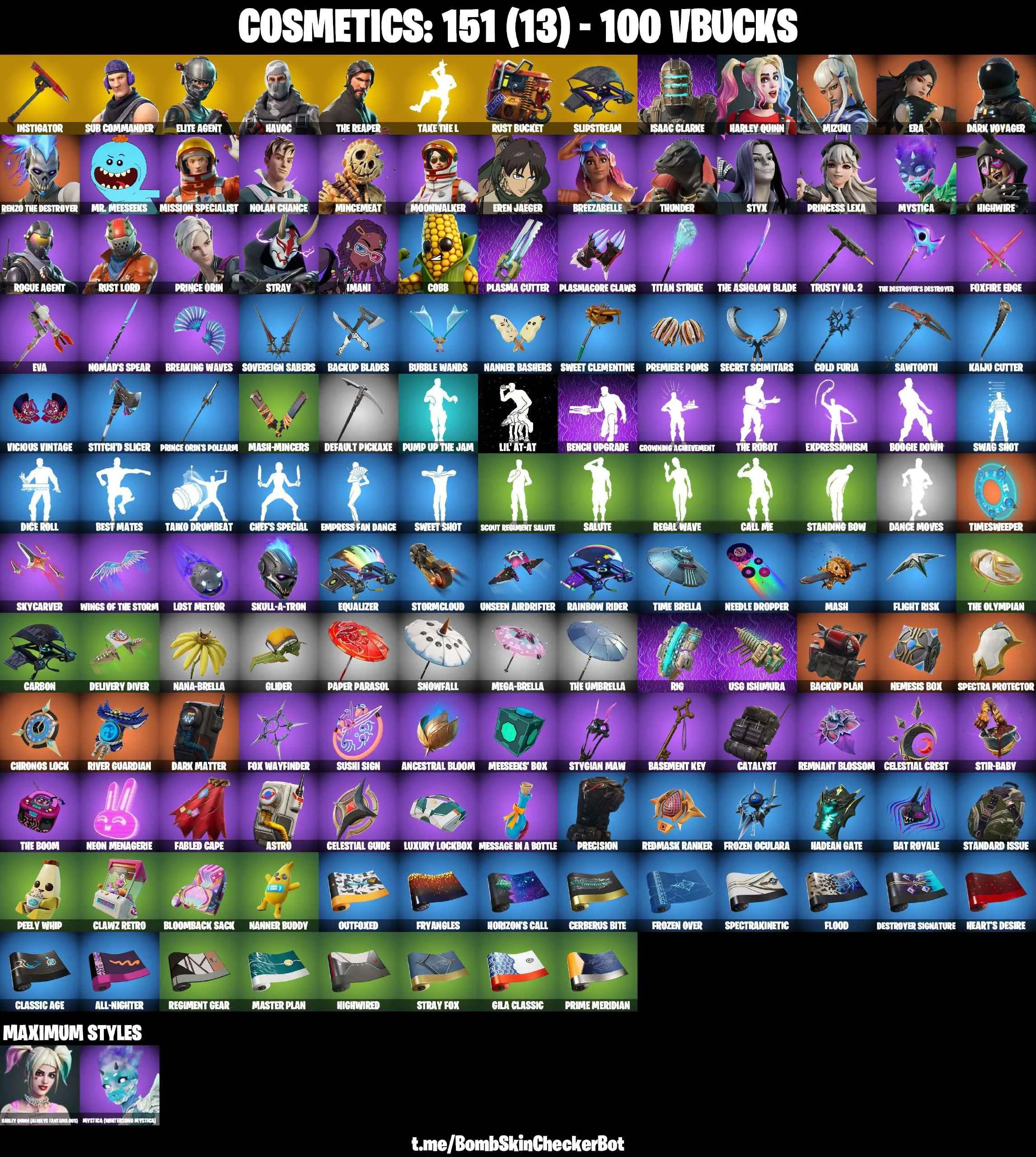 ❤️28 SKINS❤️TAKE THE L❤️THE REAPER❤️ELITE AGENT❤️HAVOC❤️SUB COMMANDER❤️ISAAC CLARKE❤️HARLEY QUINN(MAX)❤️EREN JAEGER❤️MYSTICA(MAX)❤️RUST BUCKET❤️CAN PLAY ON PSN❤️XBOX❤️PC❤️NINTENDO❤️MOBILE❤️100 VBUCKS❤️FULL EMAIL ACCESS❤️