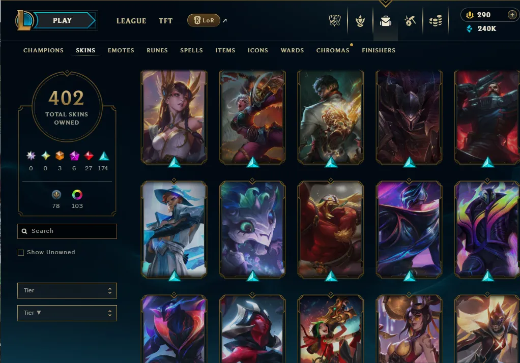 👑(EUW) EMERALD IV ( HIGH ELO ) 🚀402 SKIN
