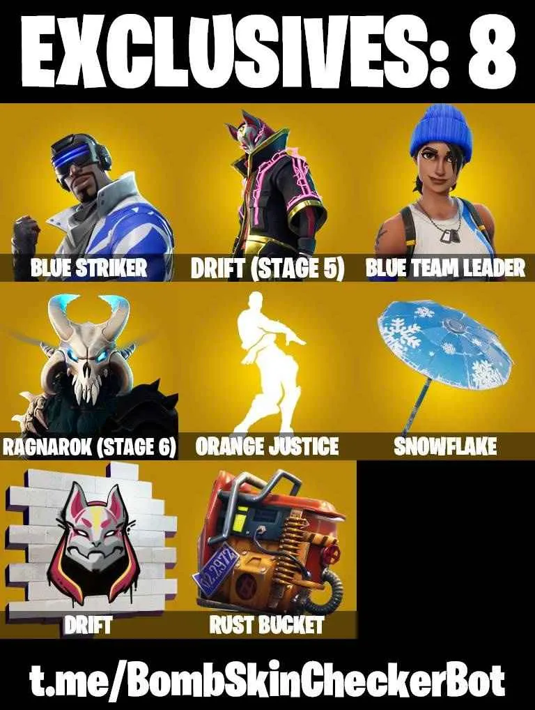 ❤️24 SKINS❤️ORANGE JUSTICE❤️ROOK❤️BLUE TEAN LEADER❤️DRIFT(STAGE 5)❤️RAGNAROK(STAGE 6)❤️CALAMITY(STAGE 5)❤️MAE❤️FISH THICC❤️REDLINE❤️BLUE STRIKERSNOWFLAKE❤️RUST BUCKET❤️ICE BREAKER❤️CAN PLAY ON PSN❤️XBOX❤️PC❤️NINTENDO❤️MOBILE❤️250 VBUCKS❤️FULL EMAIL ACCESS❤️