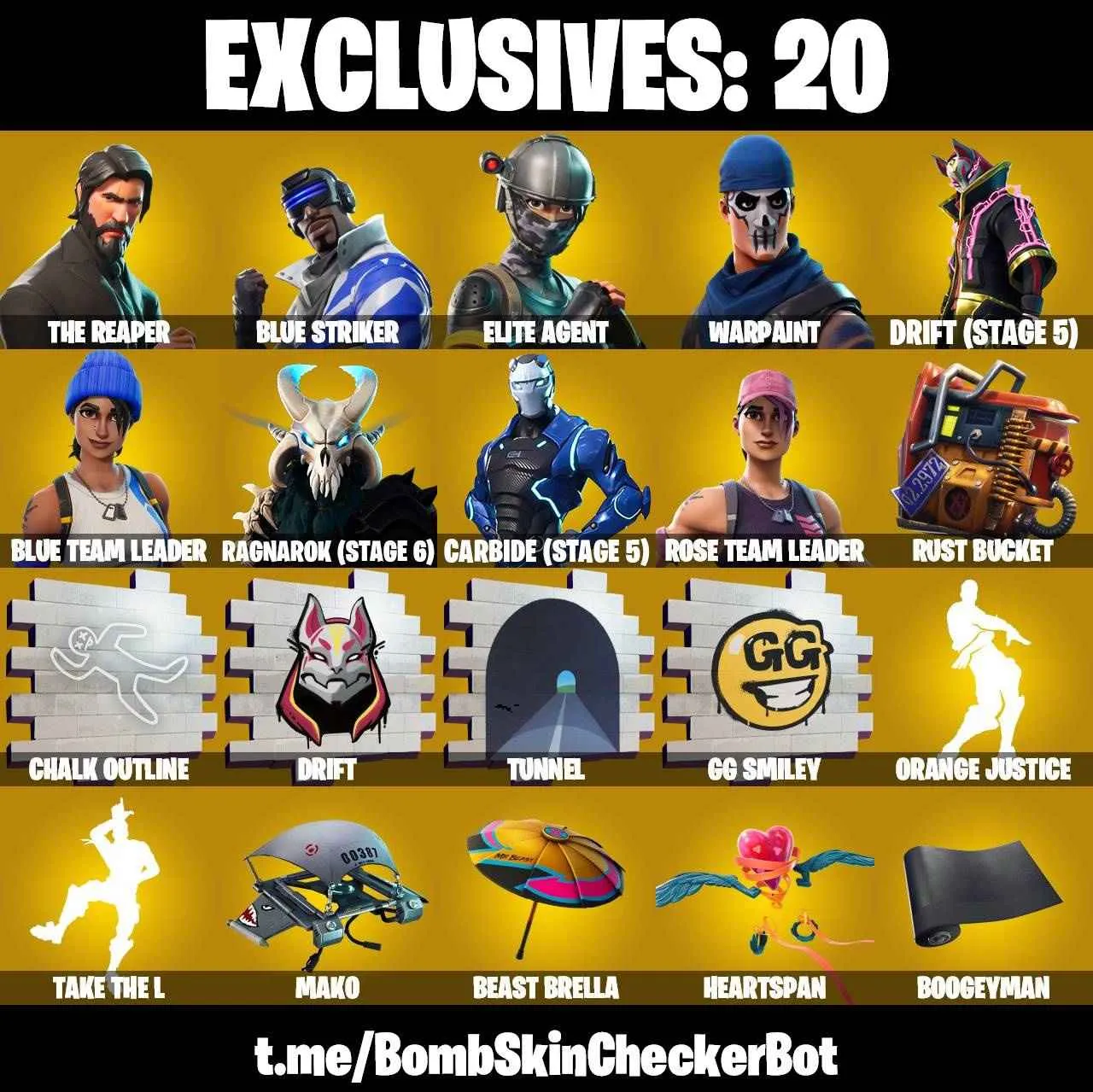 ❤️160 SKINS❤️TAKE THE L❤️MAKO❤️THE REAPER❤️ELITE AGENT❤️GET GRIDDY❤️OG STW❤️GOLDEN LARA CROFT❤️RACHEL ROTH❤️OMEGA❤️SKULL TROOPER❤️MANDALORIAN❤️SPIDER-MAN❤️ORANGE JUSTICE❤️SKULL RANGER❤️HELSIE(MAX)❤️ONESIE(MAX)❤️CHARLOTTE❤️KOR❤️EVIE❤️ROOK❤️TSUKI 2.0❤️JULES❤️