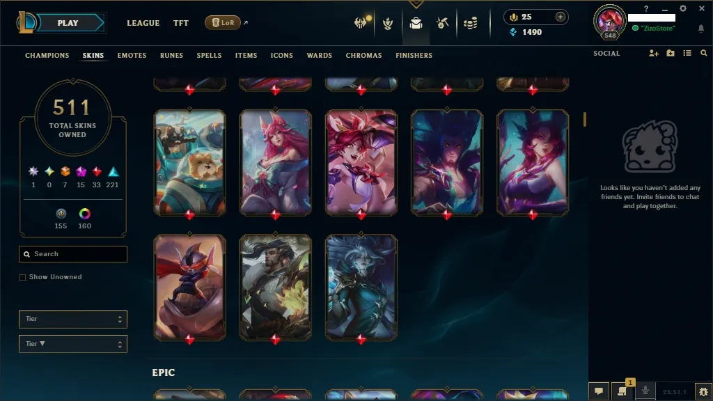 🏆EUW [SE15] Unranked 🚀  level 548 🔥Full Champ 🔥 511+ Skins (103 loot)🔥Mythic Essence 1580 🔥Full Recovery Info