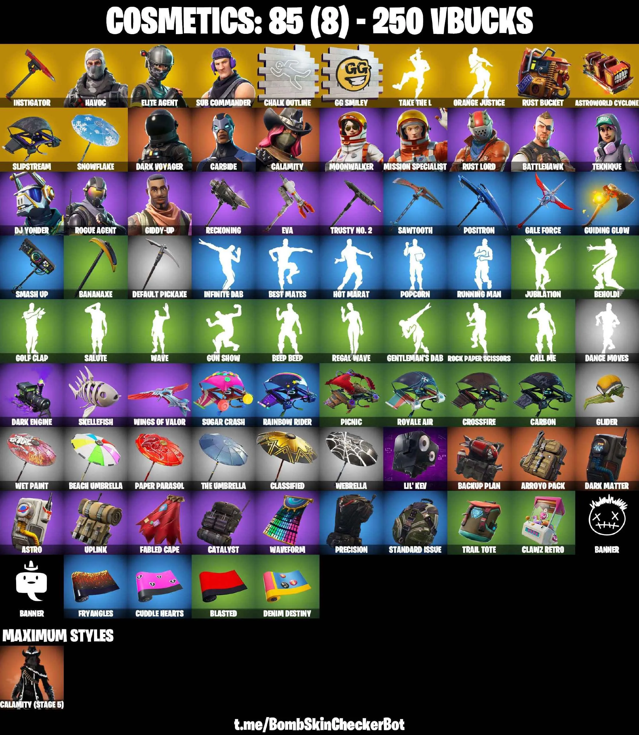 ❤️14 SKINS❤️TAKE THE L❤️ELITE AGENT❤️HAVOC❤️SUB COMMANDER❤️ORANGE JUSTICE❤️CALAMITY(STAGE 5)❤️TEKNIQUE❤️DARK VOYAGER❤️ROGUE AGENT❤️ASTROWORLD CYCLONE❤️SNOWFLAKE❤️RUST BUCKET❤️CAN PLAY ON PSN❤️XBOX❤️PC❤️NINTENDO❤️MOBILE❤️250 VBUCKS❤️FULL EMAIL ACCESS❤️