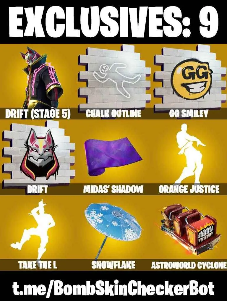 ❤️119 SKINS❤️TAKE THE L❤️LARA CROFT❤️MANDALORIAN❤️ORANGE JUSTICE❤️SKULL RANGER❤️STAR WAND❤️MAYA❤️JULES(MAX)❤️ZOEY❤️TSUKI 2.0❤️EVIE❤️CHARLOTTE❤️MARIPOSA❤️MEOW SKULLS❤️TOONA FISH❤️DRIFT(STAGE 5)❤️ASTROWORLD CYCLONE❤️SNOWFLAKE❤️SKULLY SCEPTRE❤️CAN PLAY ON PSN❤️